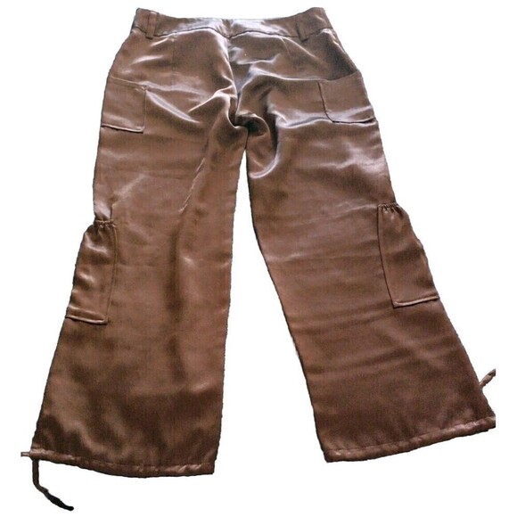 AHA Parachute Cargo Pants Satin Brown Brazilian Size 44 US Large Drawstring Leg - Picture 2 of 11